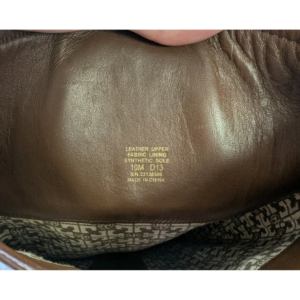 Tory Burch Kiernan Riding Boots Gold Logo Equestrian Preppy Leather Brown 10